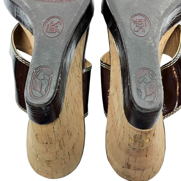SOFFT Genuine Leather Cork Wedge Patent Slides Heels Sandals Open Toe Shoes sz 9 - Picture 15 of 16